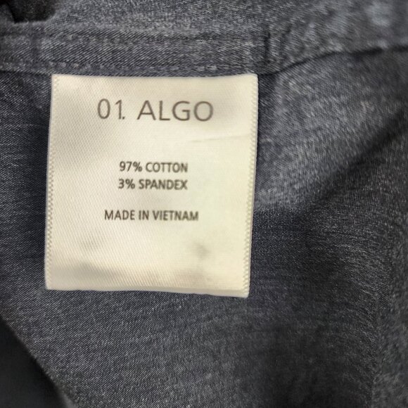 01.Algo Dress Shirt Mens L Navy Blue Heathered Stretch Slim Button Up - Picture 6 of 7